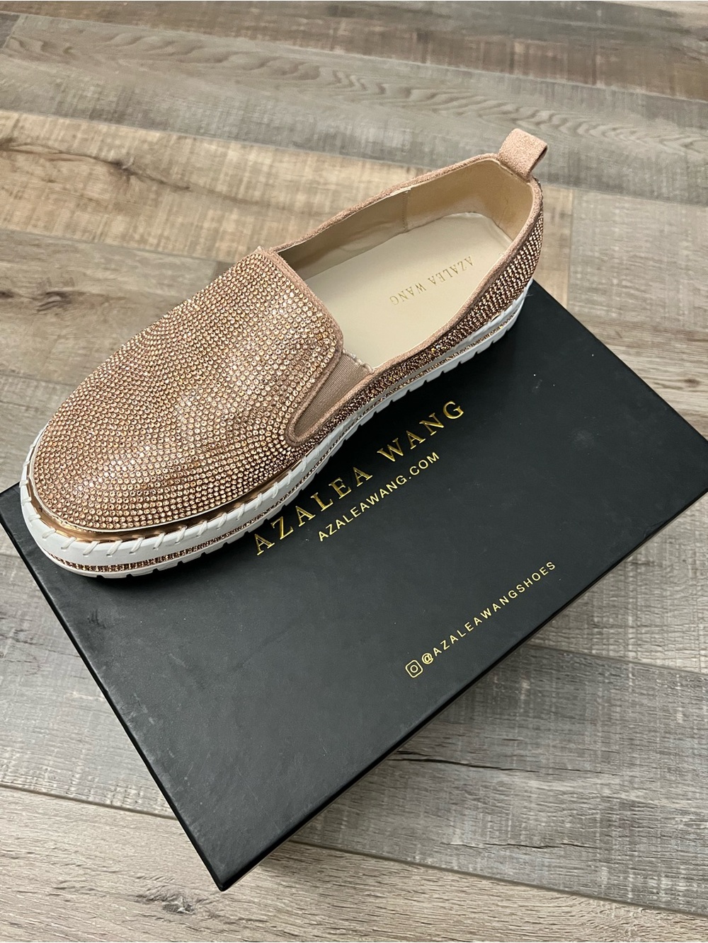 Azalea Wang Judy Rose Gold Crystal Slip-On Loafer size 10 Like new